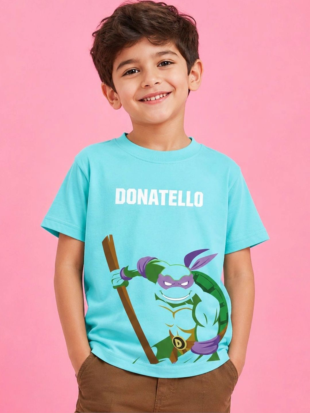 Button Bear boys Cotton Ninja Turtles Printed Regular Fit Short Sleeve T-Shirt