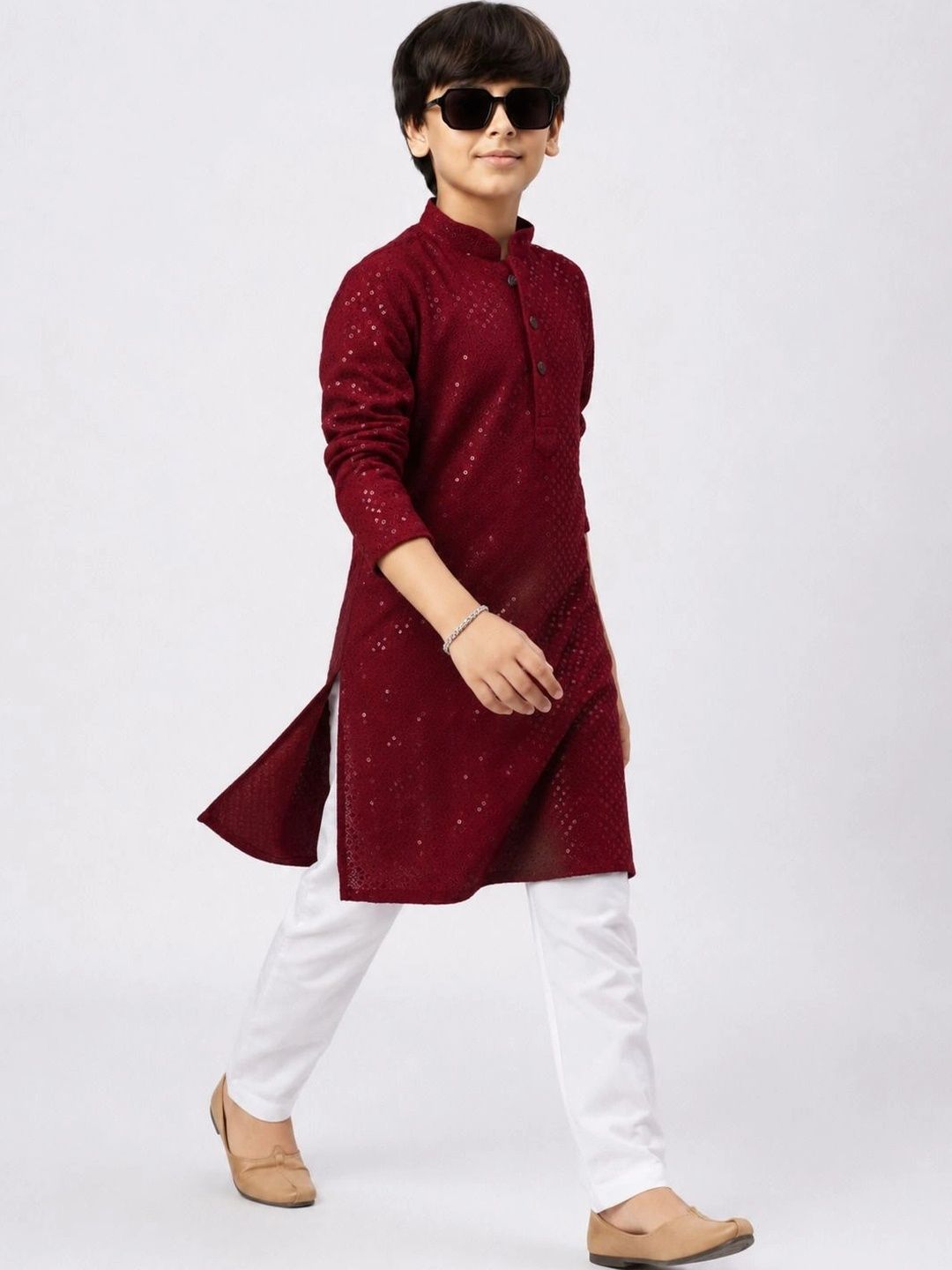 Sweety Rani Boys Embroidered Regular Sequinned Kurta with Pyjamas