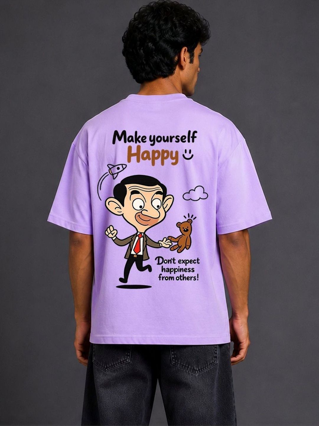BEOVER Men Mr Bean Humour Graphic Oversized T-shirt