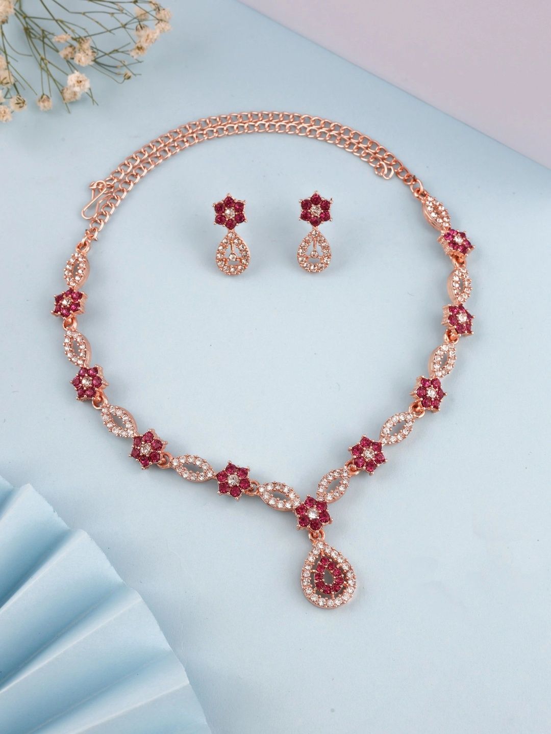 Sangria Gold-Plated American Diamond Necklace and Earrings