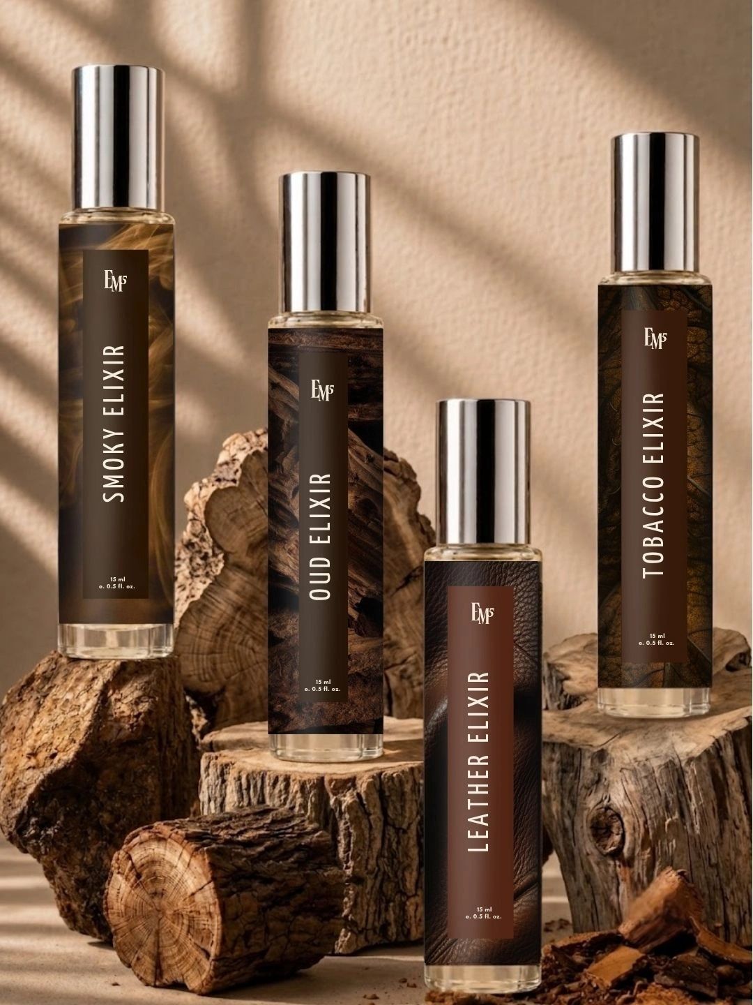 EM5 Men Set Of 4 Smoky Elixir Oud Elixir Leather Elixir & Tob Elixir EDP - 15 ml Each