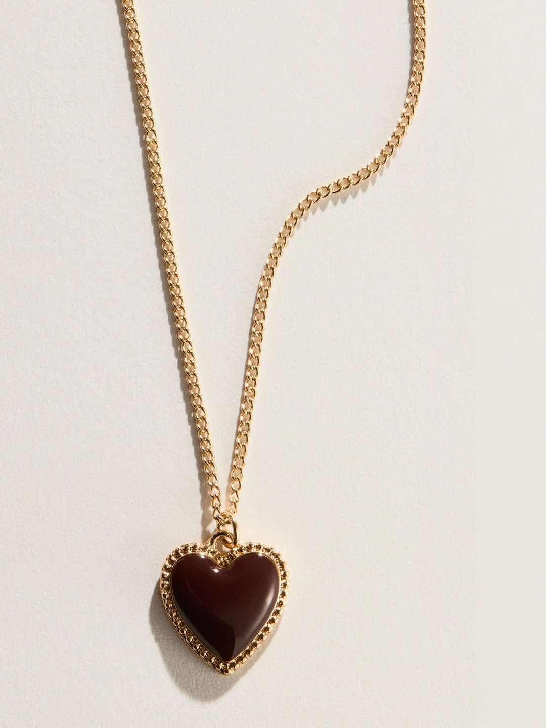 H&M Gold-Toned Dark Brown Heart Pendant Necklace with Adjustable Clasp