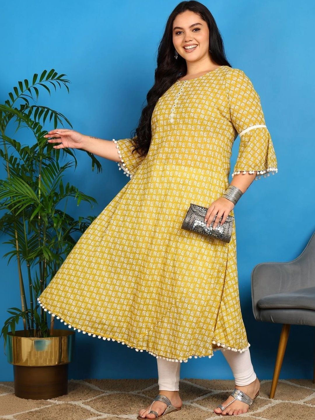 KALINI Women Bell Sleeves Anarkali Kurta