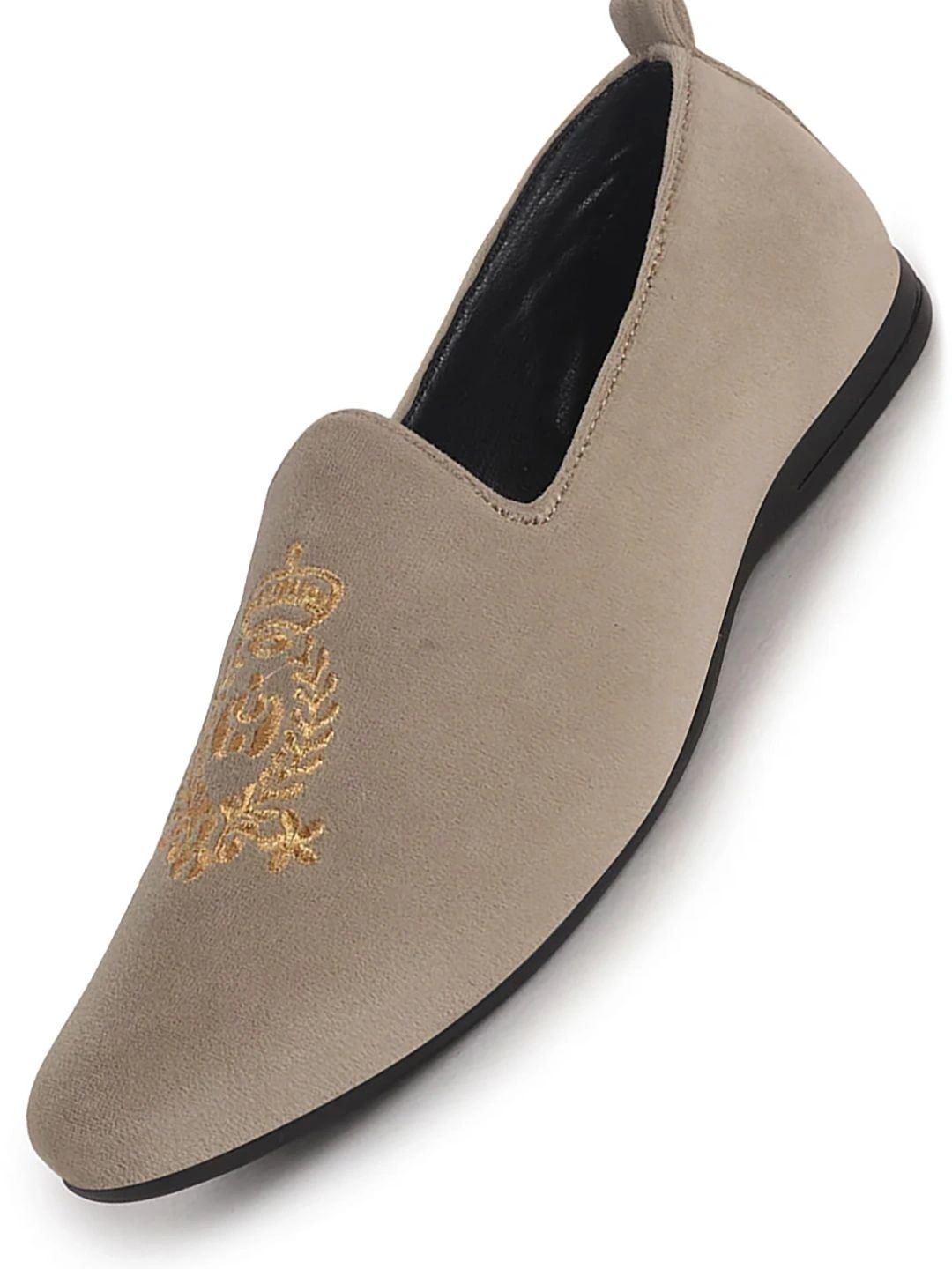 FAUSTO Men Velvet Embroidery Design Ethnic Party Loafer Shoes