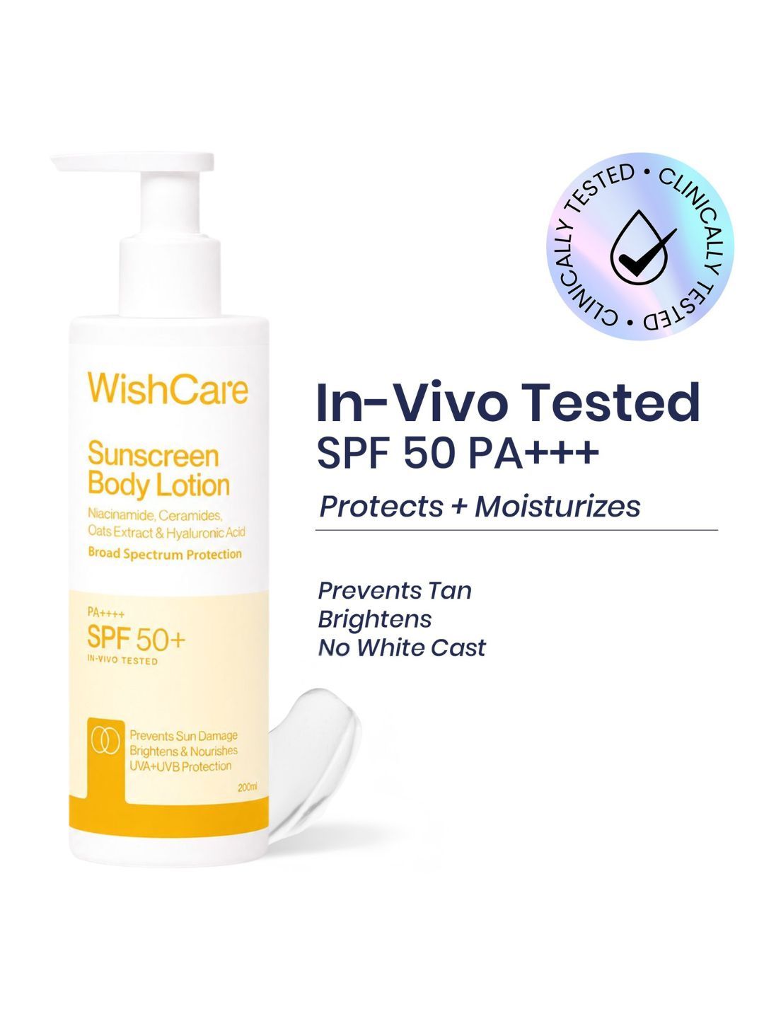 WishCare Sunscreen Body Lotion SPF50 with Niacinamide - In-Vivo Tested - 200 ml