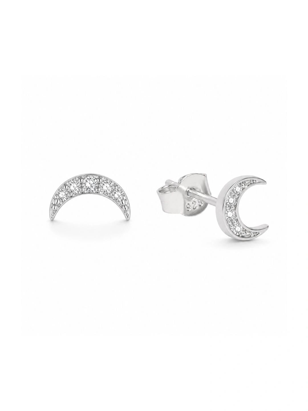 Luxevogue 18K Rhodium Gold Plated 925 Silver Moon Stud Earrings