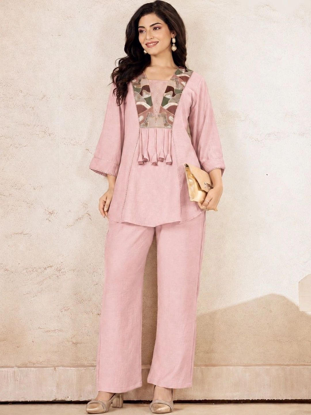 MAKHHI WEAR YOUR VIBE Linen Embroidered Top with Trousers
