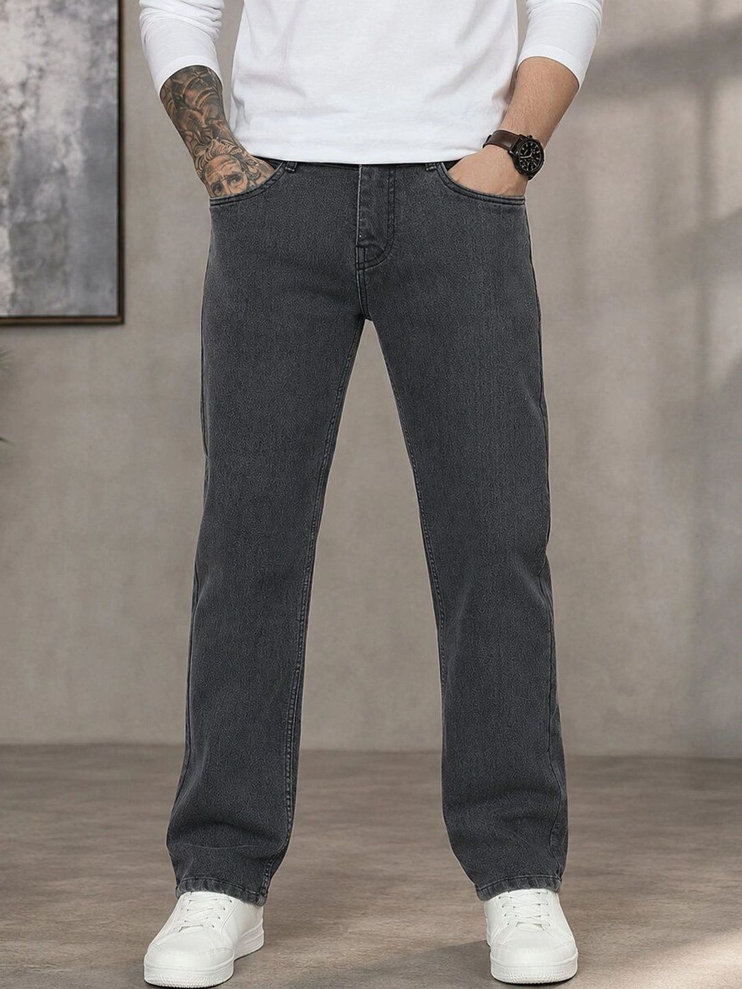 HIGH DENIM Men Straight Fit Mid-Rise Stretchable Jeans