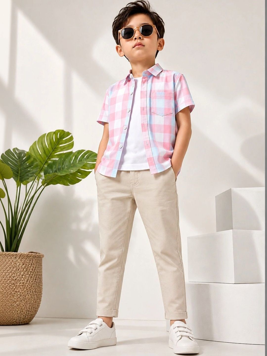 LABHKALA Boys Checked Casual Shirt