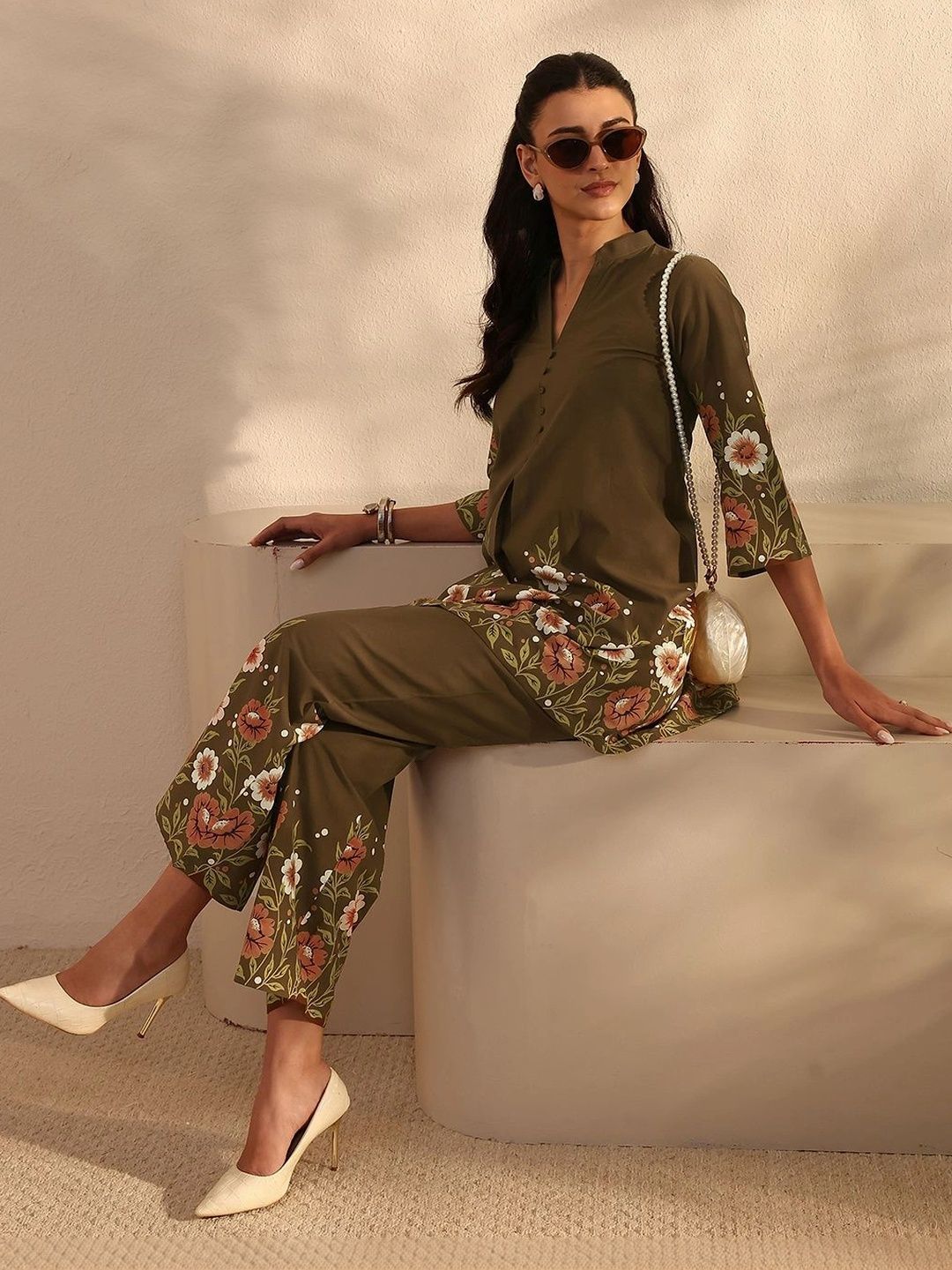 Buy Libas Floral Embroidered Tunic With Trousers -  - Apparel for Women