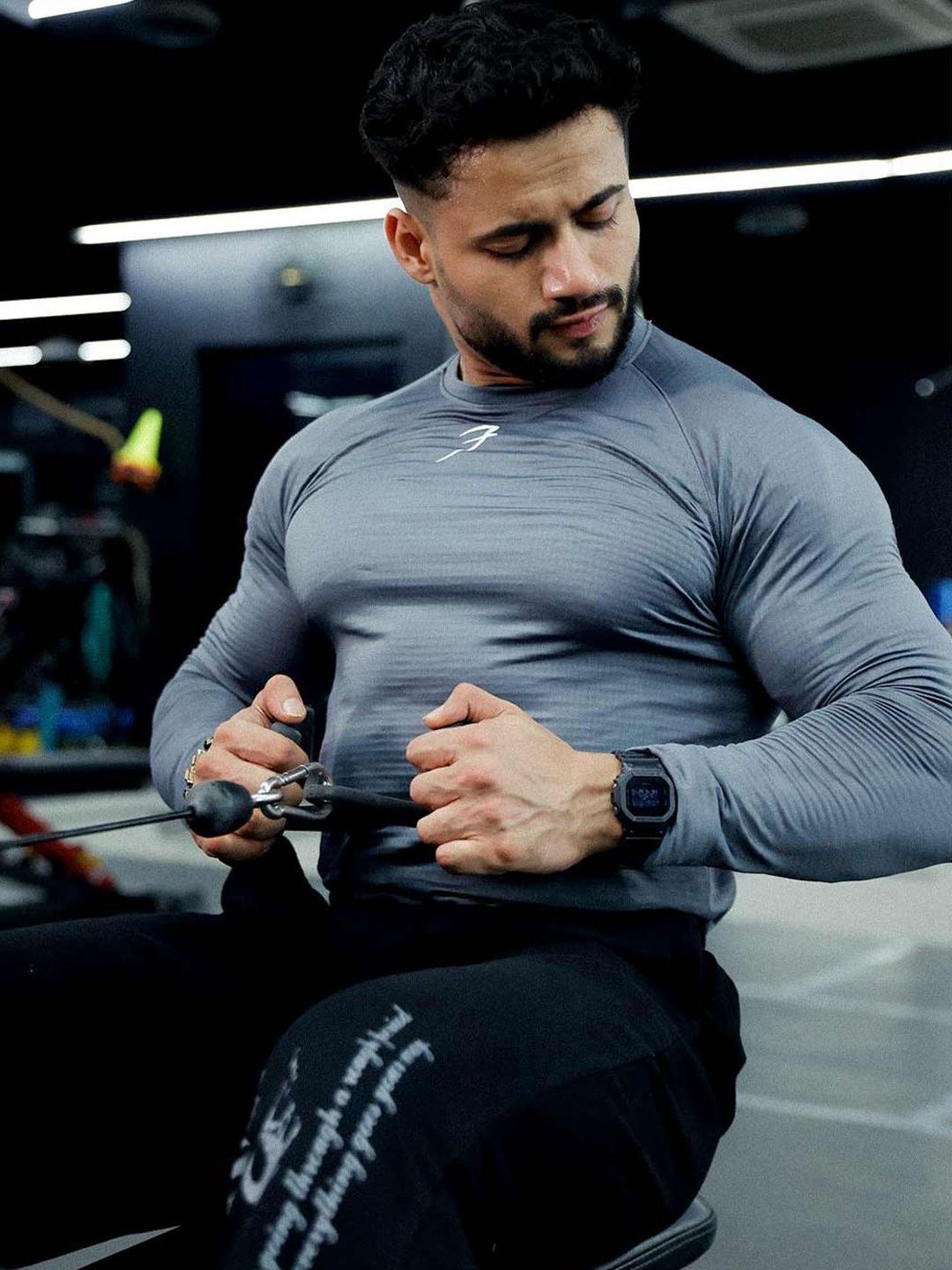FUAARK Men Anti Odour Checkered Full Sleeve Solid Polyester Spandex Round Neck Slim Fit T-shirt