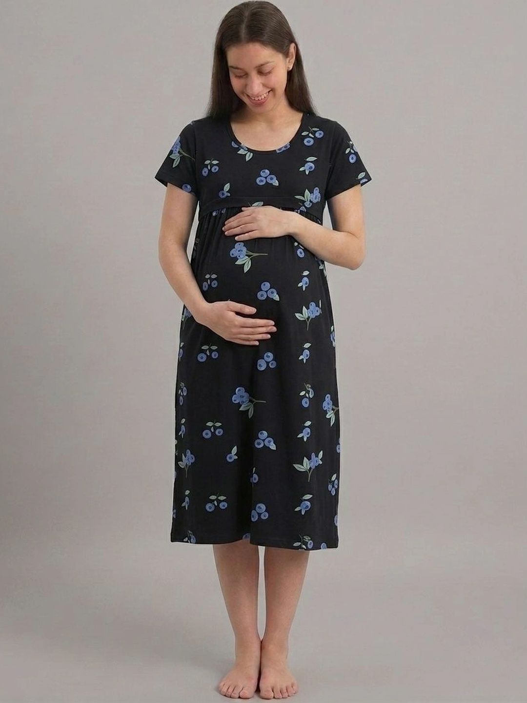 Evamomies Women Cotton Printed Maternity Nighty for Nursing & Feeding