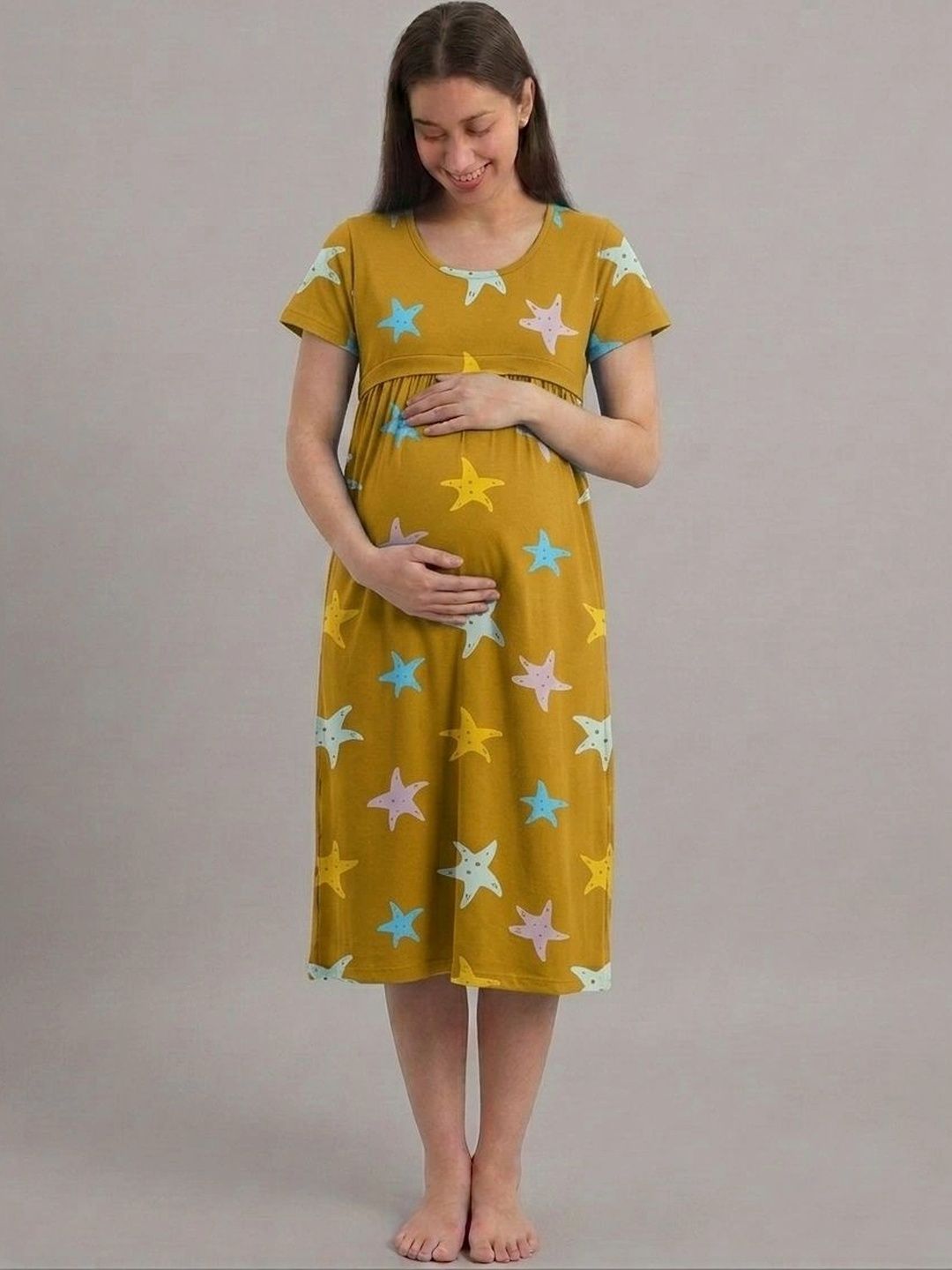 Evamomies Women Cotton Printed Maternity Nighty for Nursing & Feeding