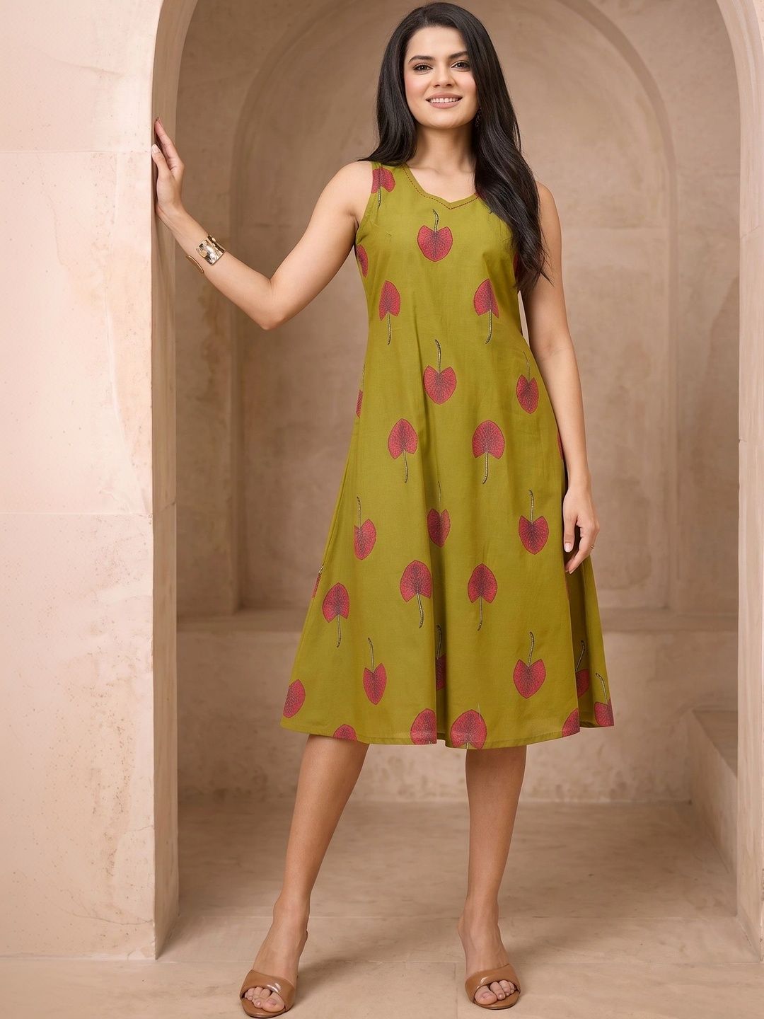 Azira Floral Print A-Line Midi Dress