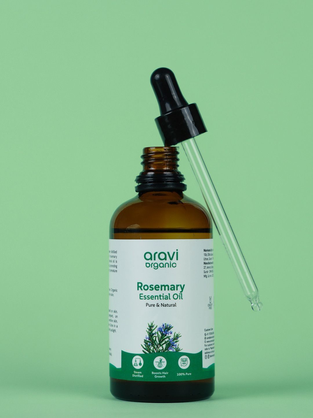 Aravi Organic Pure Rosemary Essential Oil For Hair Growth & Hair Fall Control - 100ml