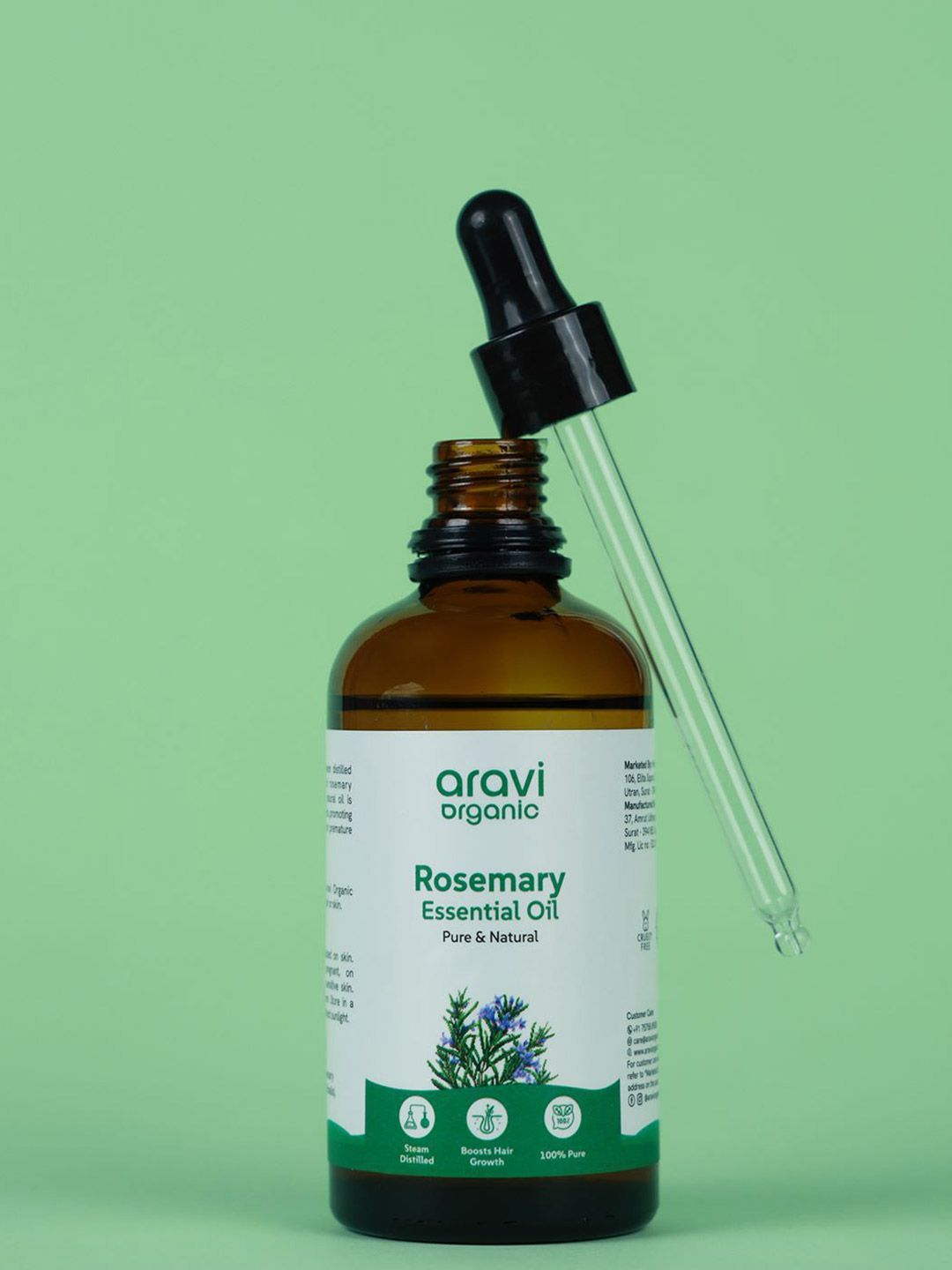 Aravi Organic Pure Rosemary Essential Oil For Hair Growth & Hair Fall Control - 100ml