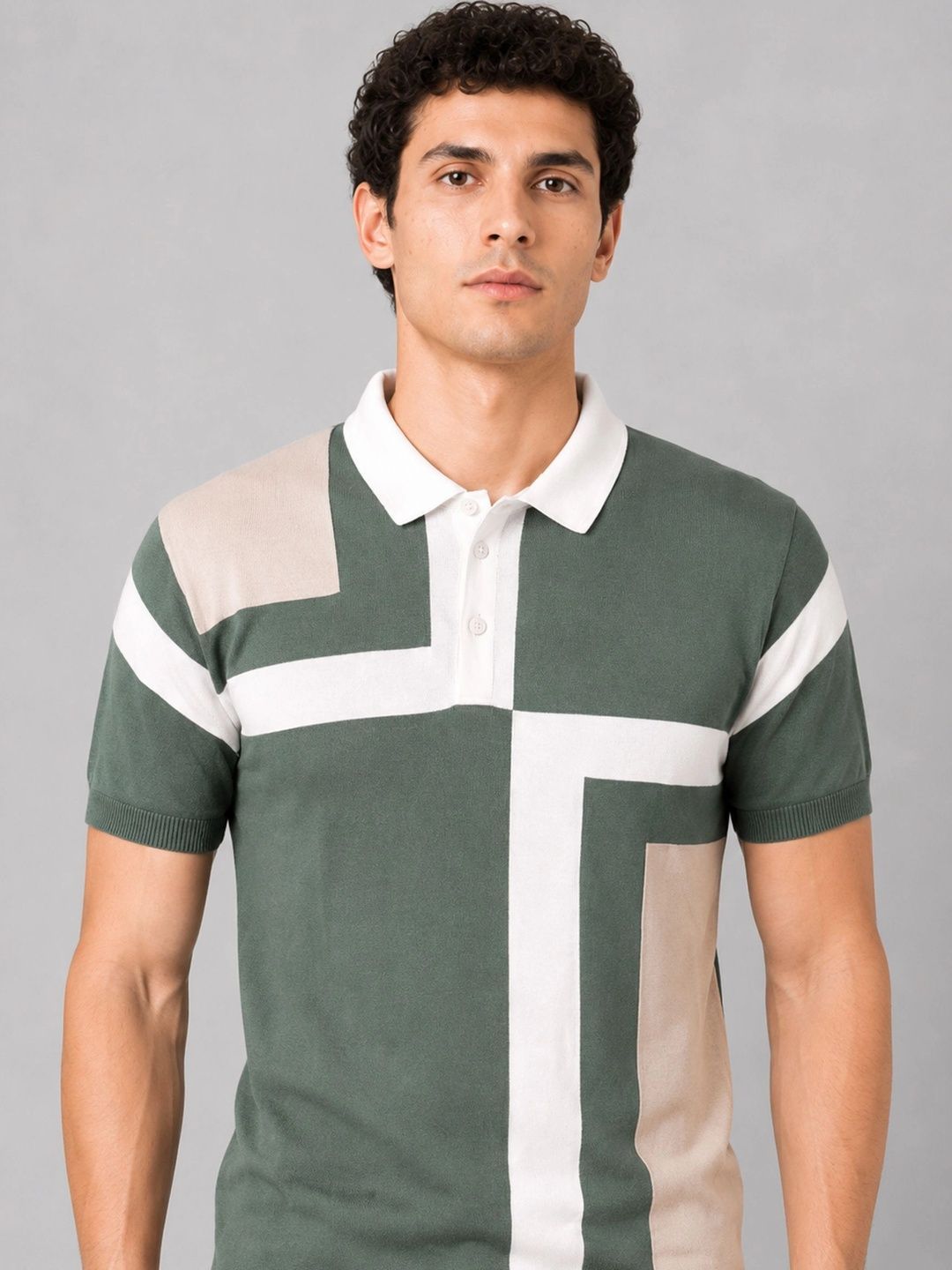 Monk Mode Colourblocked Polo Collar Short Sleeves Regular Fit Pure Cotton T-shirt