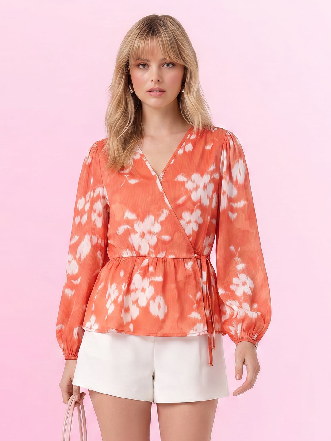 DressBerry Abstract Printed Wrap Top