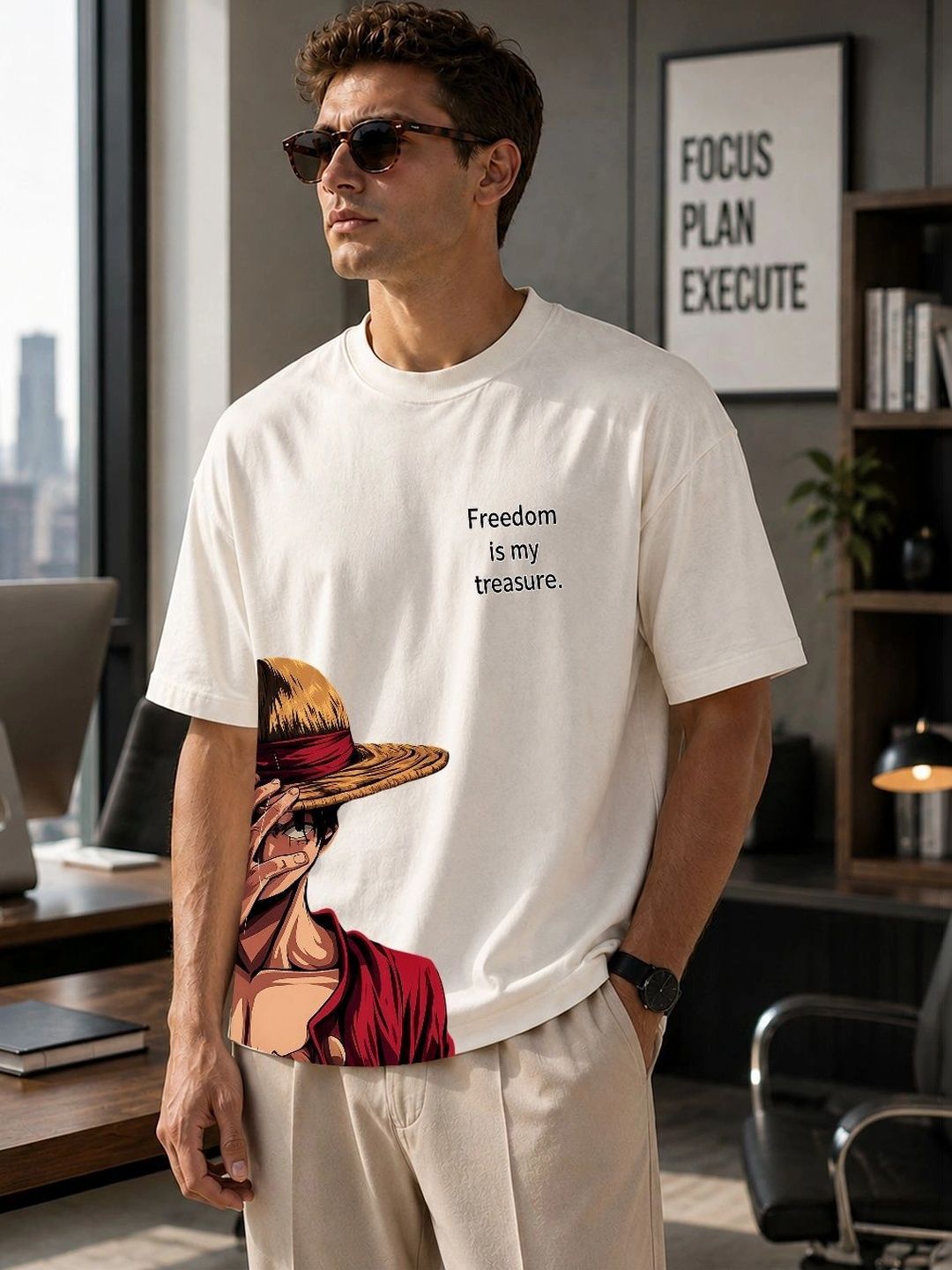 8 Minutes Men Printed Drop-Shoulder Sleeves T-shirt