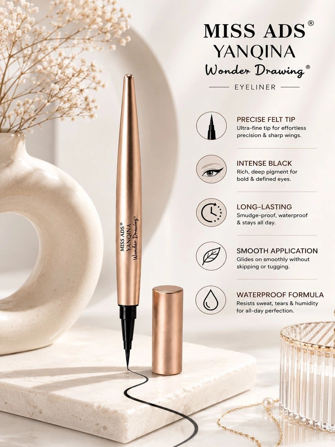 MISS ADS Long Lasting Liquid Sketch Eyeliner - Intense Black