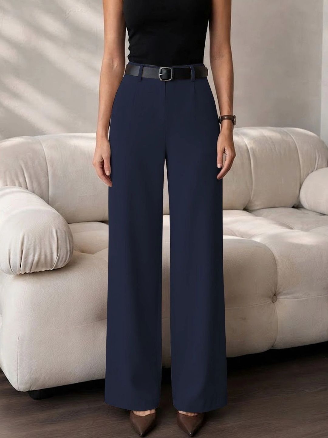 Mast & Harbour Women High-Rise Easy Wash Trousers
