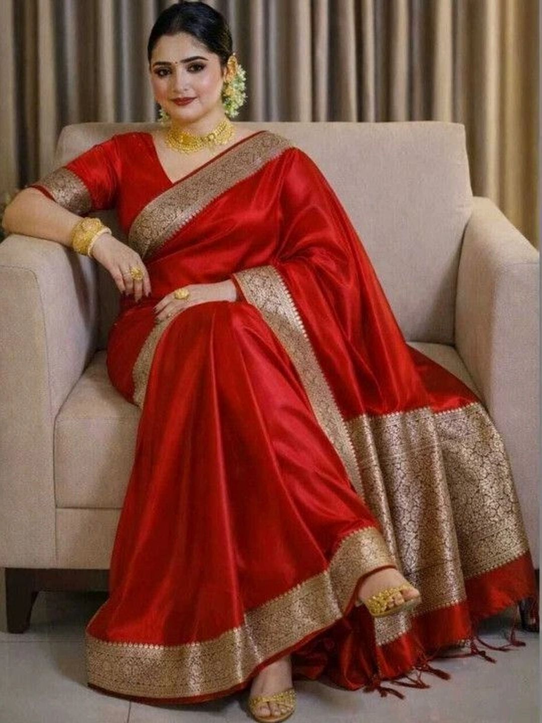 EEFA FASHION Zari Satin Banarasi Saree