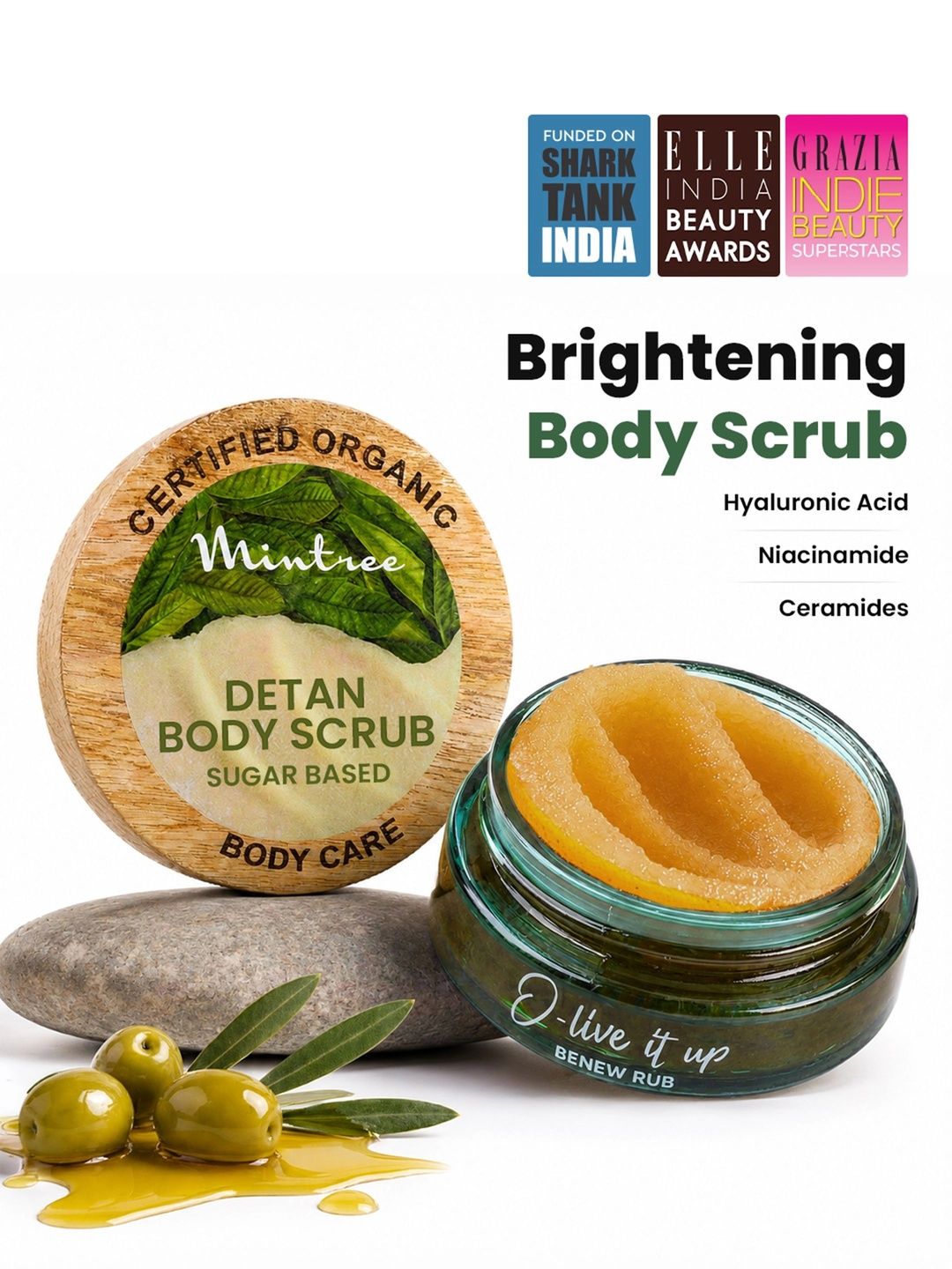 Mintree O-Live It Up Organic Olive Sugar Brightening Body Scrub With Squalene- 150 g