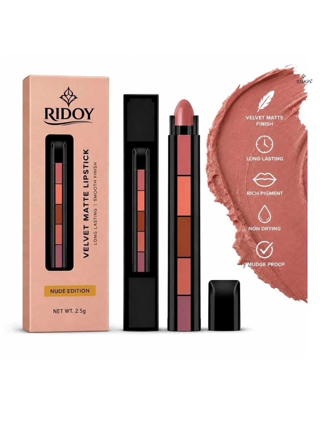 ridoy 5 In 1 Velvet Matte Long Lasting Lipstick - Nude Edition