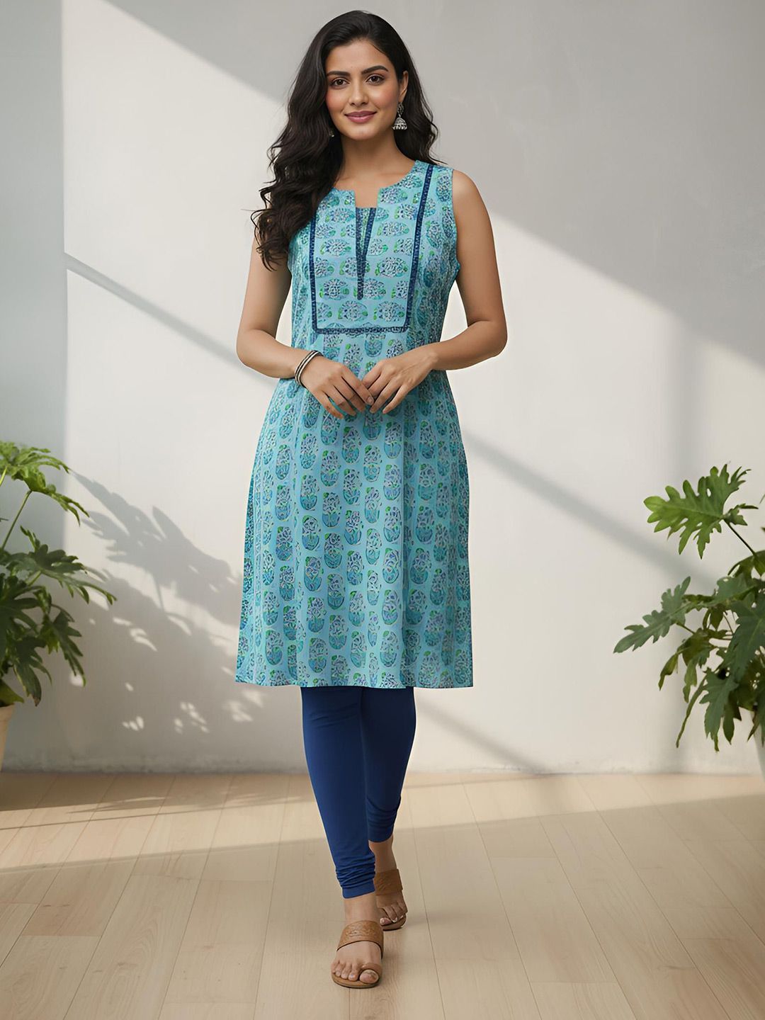 KALINI Women Plus Size Floral Printed Daily Cotton Straight Kurta
