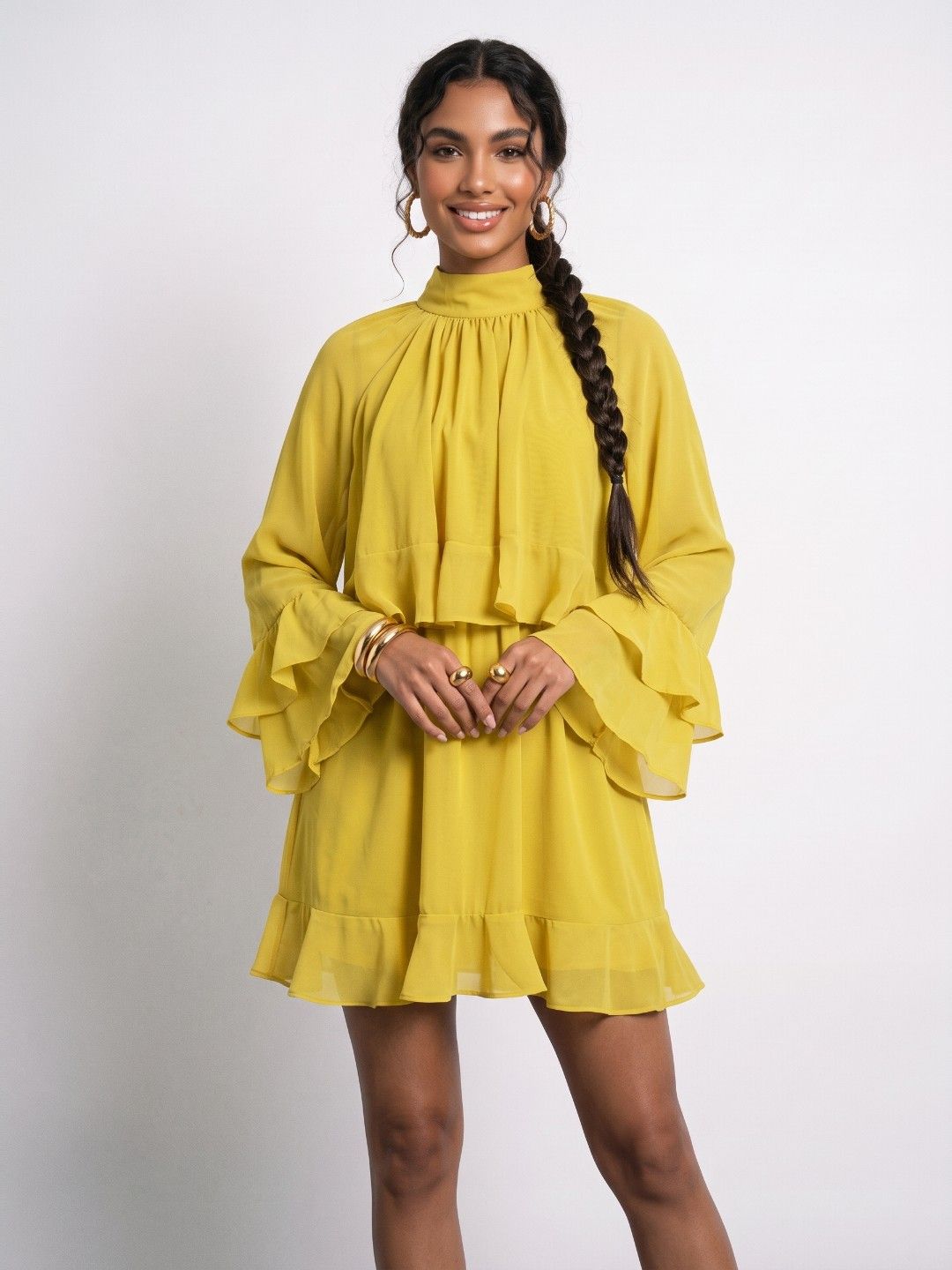 Phosphorus Flared Sleeve A-Line Mini Dress