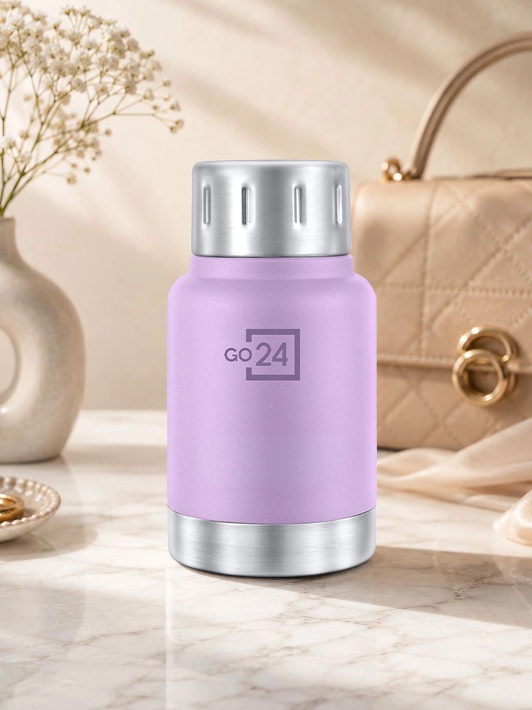 Go24 Cameo Purple Solid Stainless Steel Spill Proof Flask - 160ml