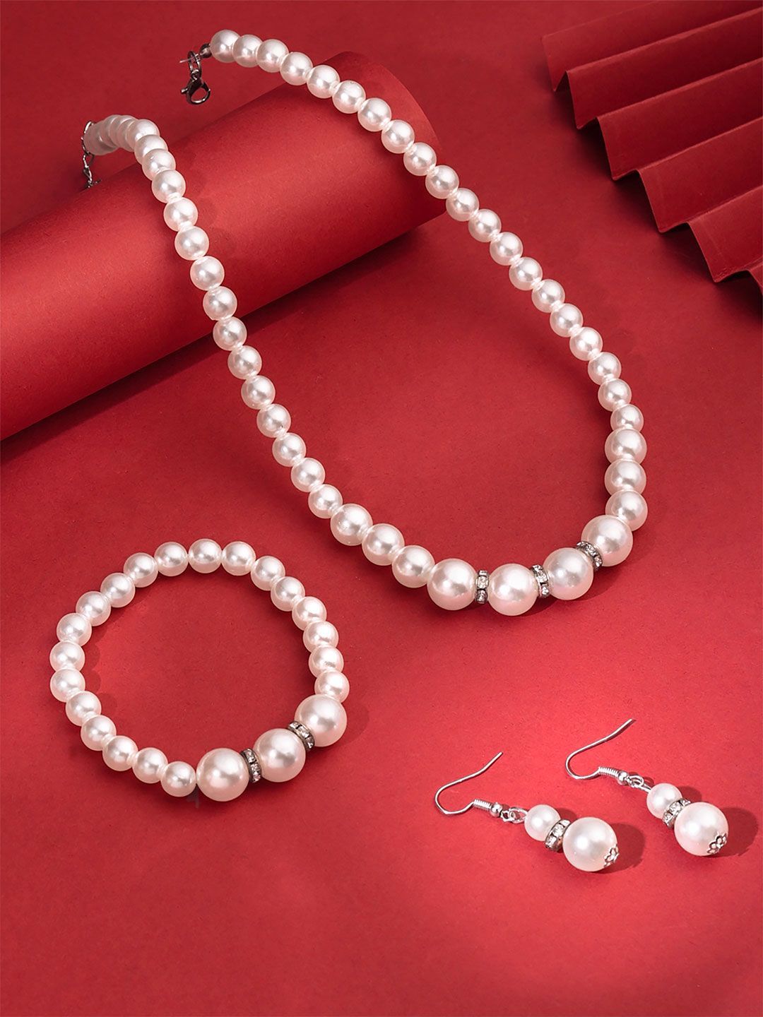 Yellow Chimes Womens White Pearl Necklace & Bracelet Jewellery Set