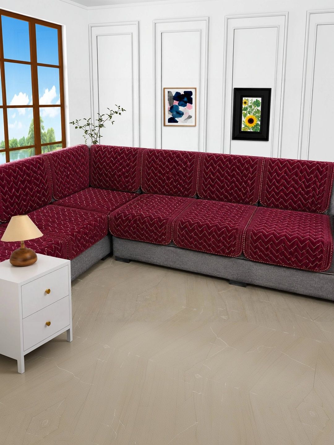 Buy Salajya Anchla Maroon Sofa Cover Without Arms -  - Home for Unisex