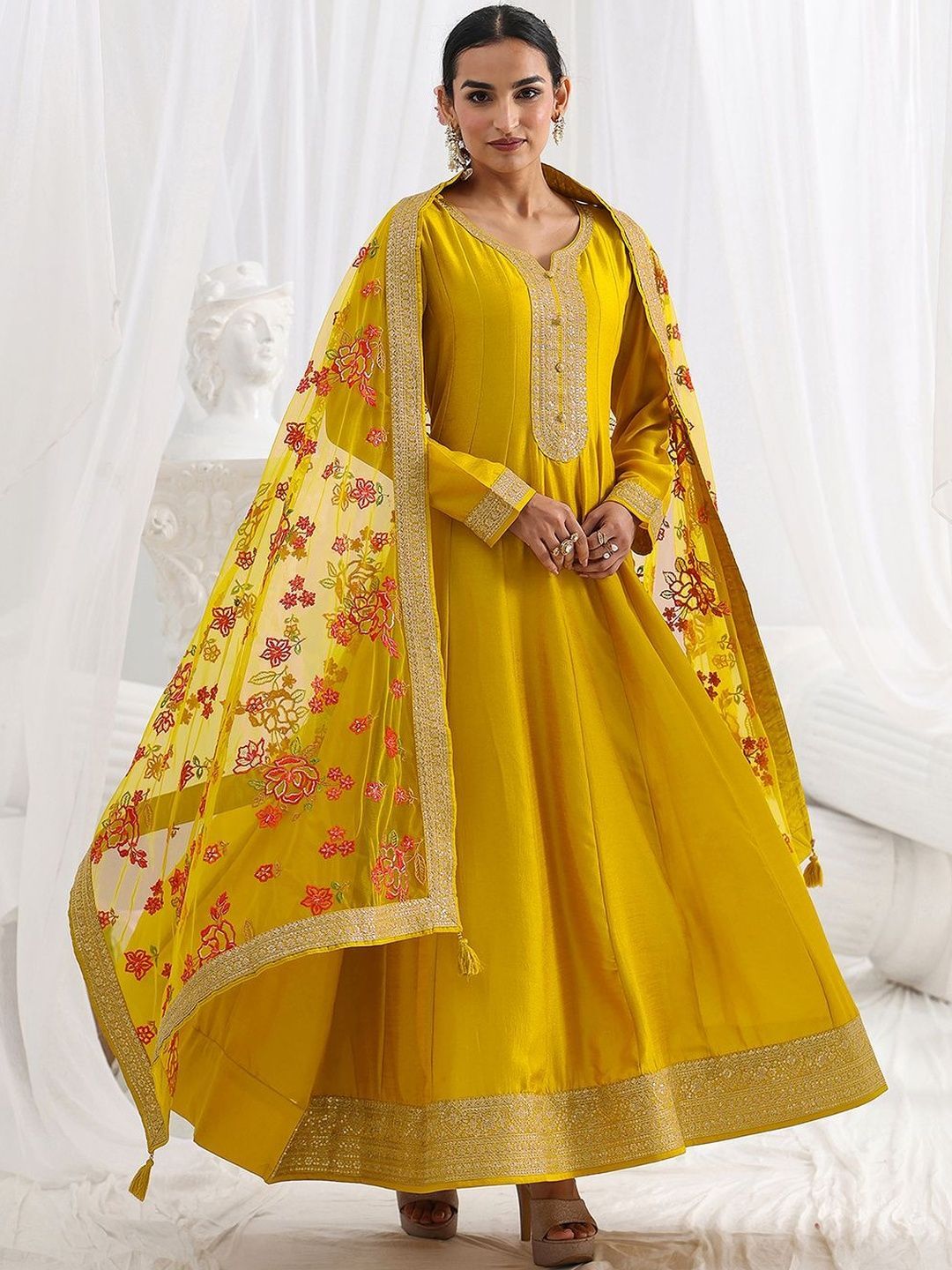 Buy Libas Embroidered Flared Gown A Line Dress With Dupatta -  - Apparel for Women