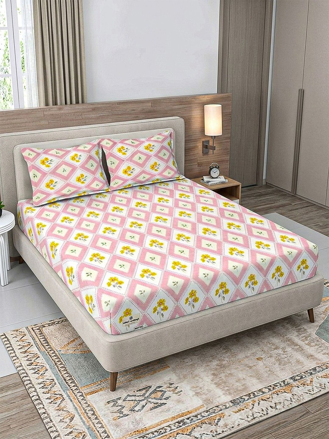 Buy FABINALIV Pink Floral 300 TC Bedsheet With 2 Pillow Covers -  - Home for Unisex