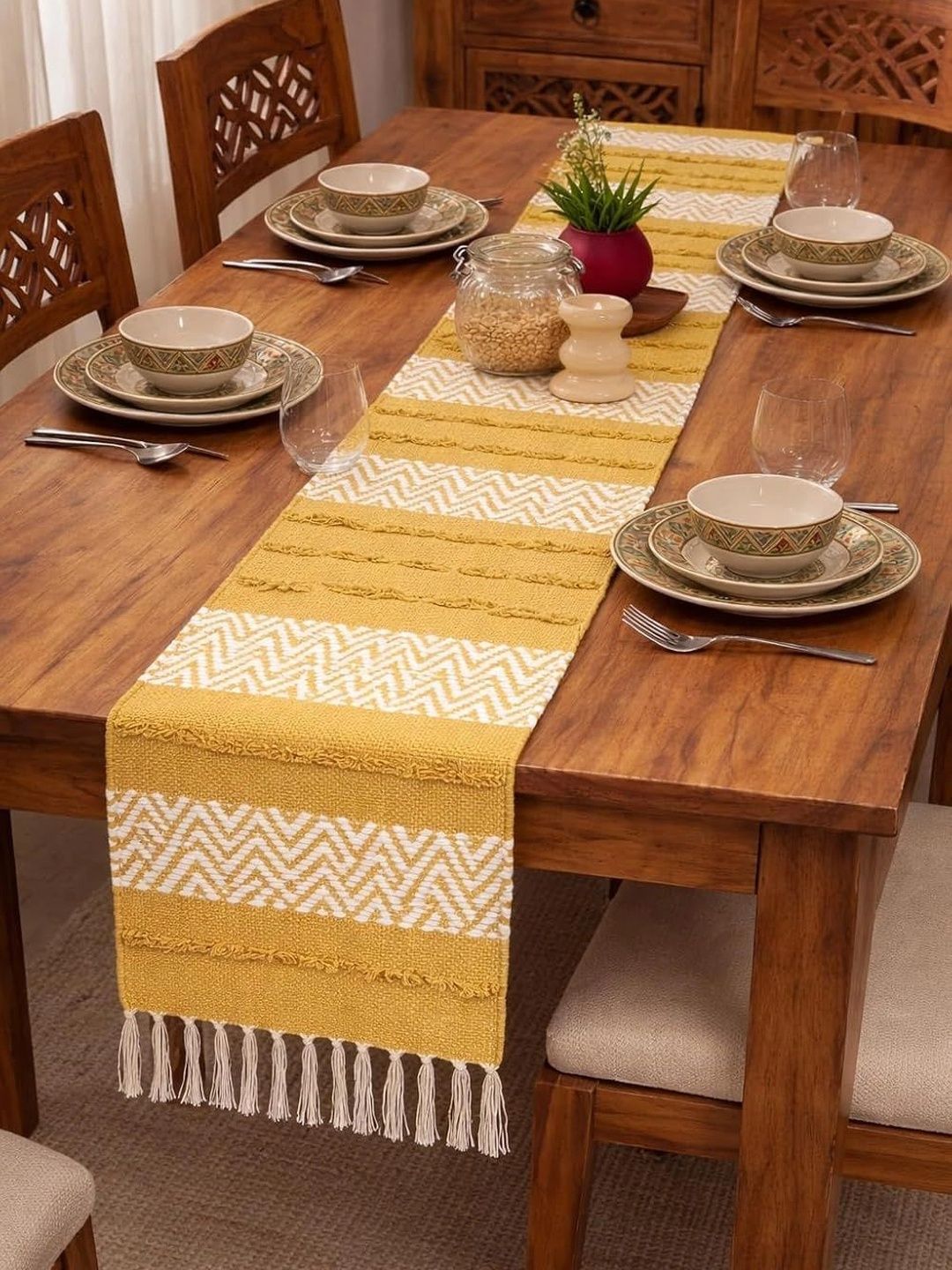 Buy RD TREND Yellow Embroidered Pure Cotton Table Runner -  - Home for Unisex