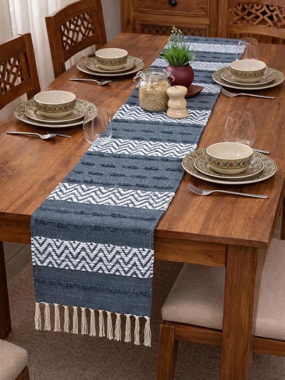 RD TREND Grey Embroidered Pure Cotton Table Runner