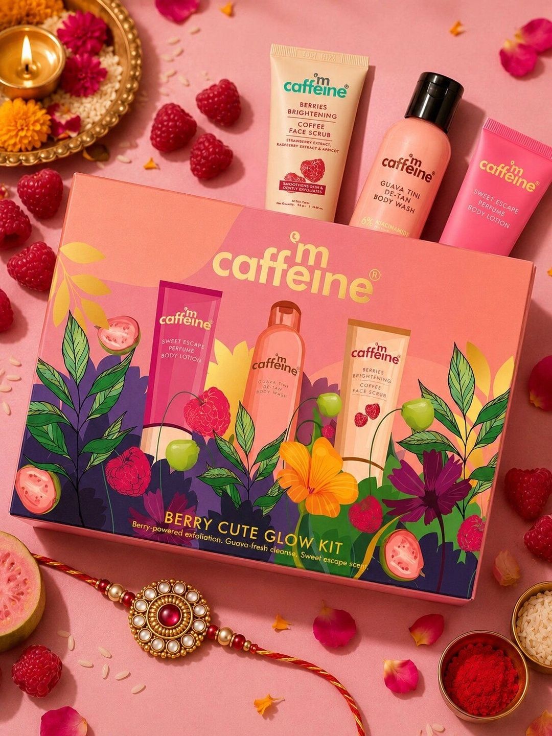MCaffeine Set Of 3 Berry Cute Body Wash Sweet Escape Body Lotion & Berries Face Scrub