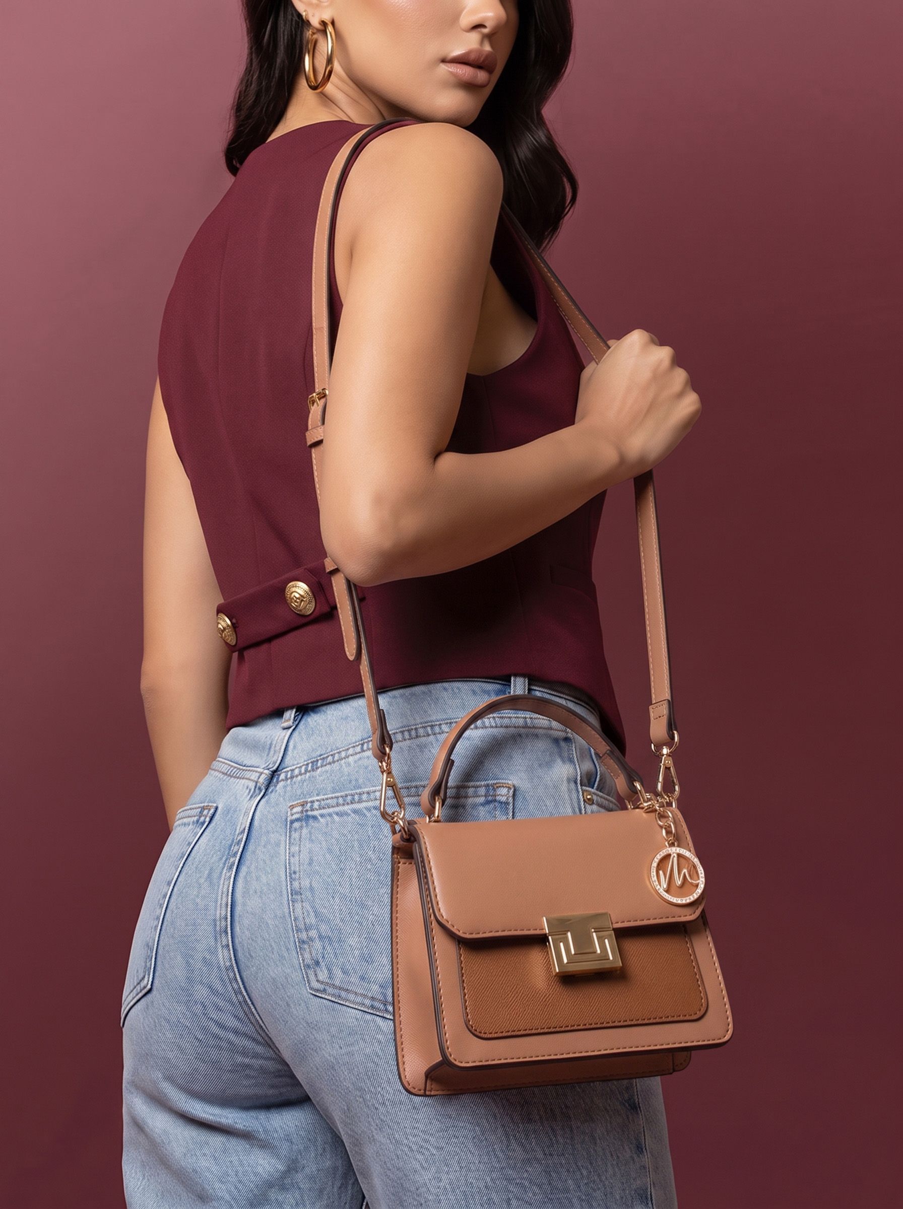 MAEJOY Colourblocked Structured Satchel
