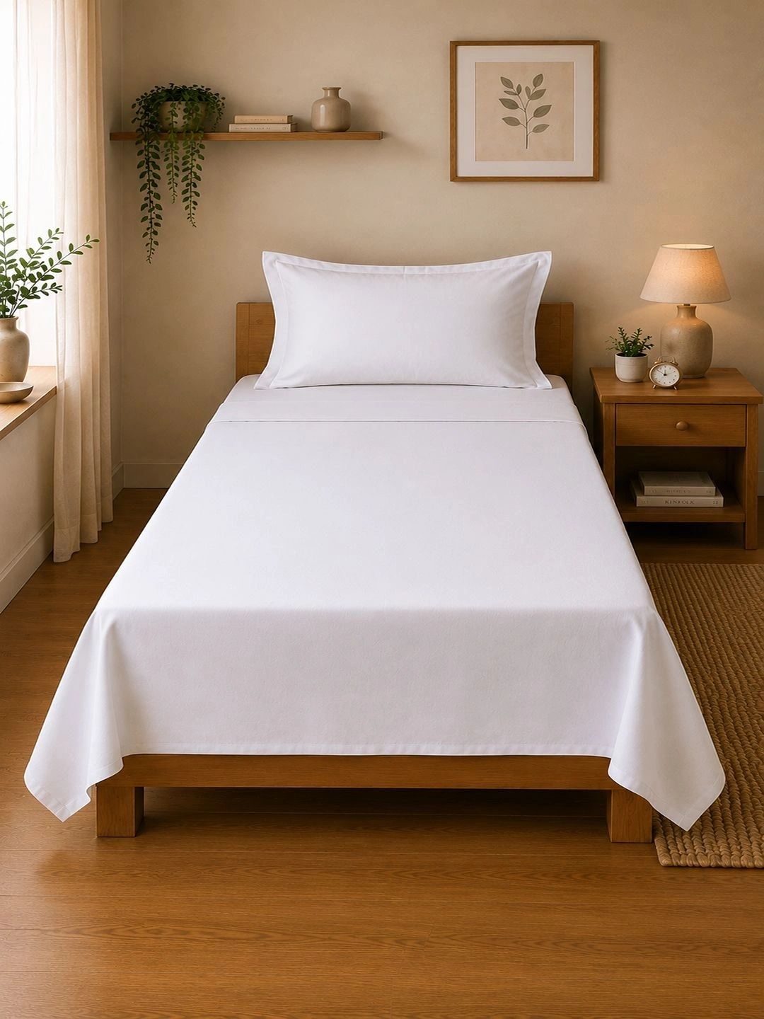 Linen Home White 200 TC King Size Flat Bedsheet Set with 2 Pillow Covers