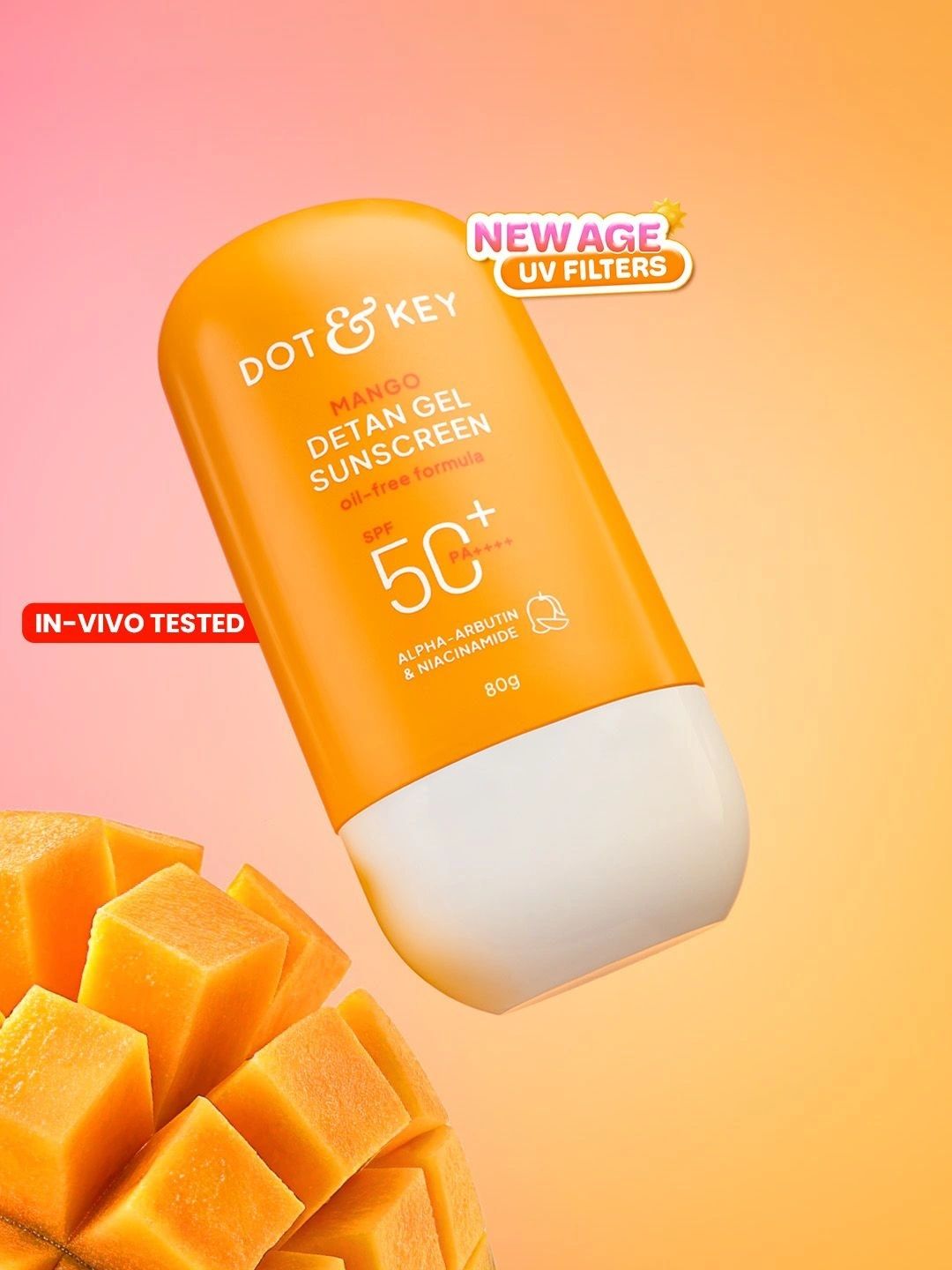 DOT & KEY Mango Detan Gel Sunscreen In-Vivo Tested SPF 50+ PA++++, Oil-Free Formula - 80g