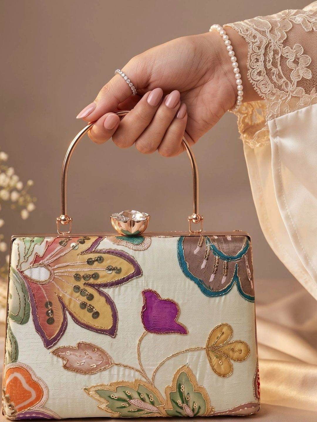 Anouk Embroidered Embellished Box Clutch