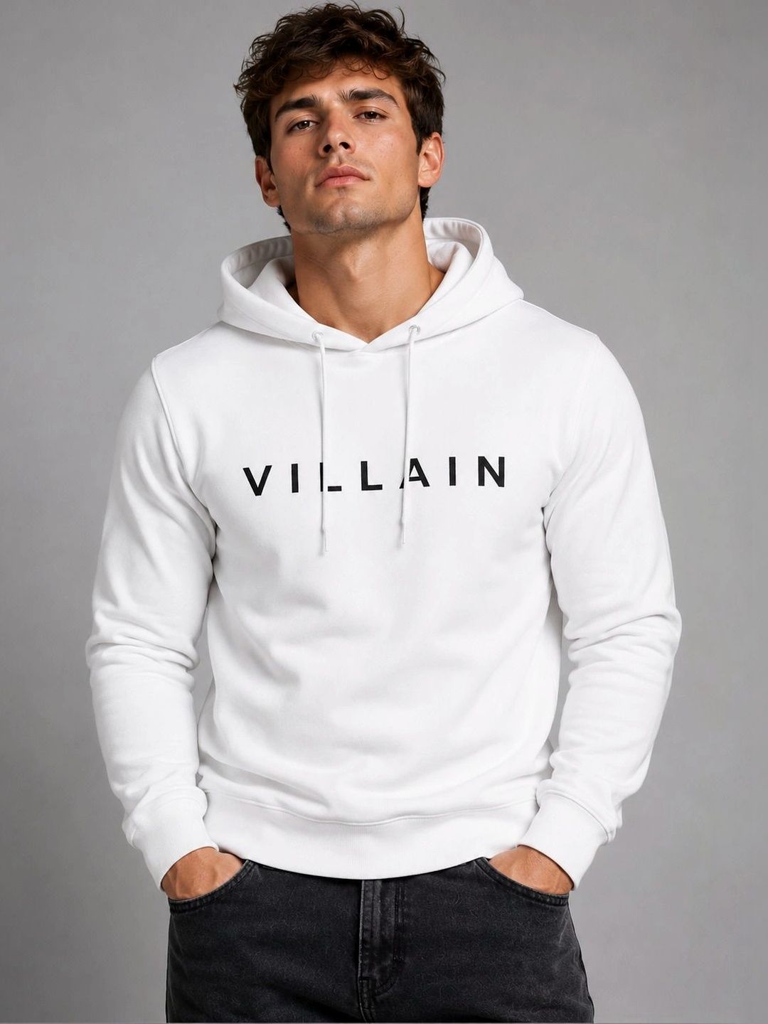 VILLAIN Brand Logo Printed Hooded Sweatshirt