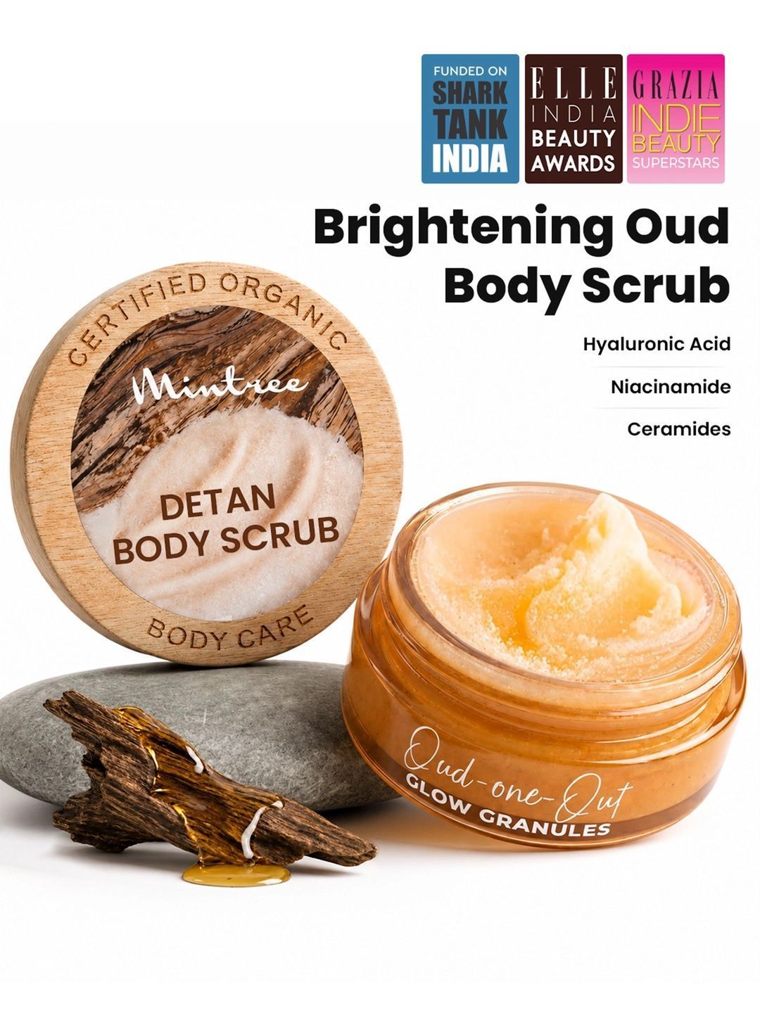 Mintree Oud-One-Out Glow Granules Organic Brightening Body Scrub With Ceramides - 150g