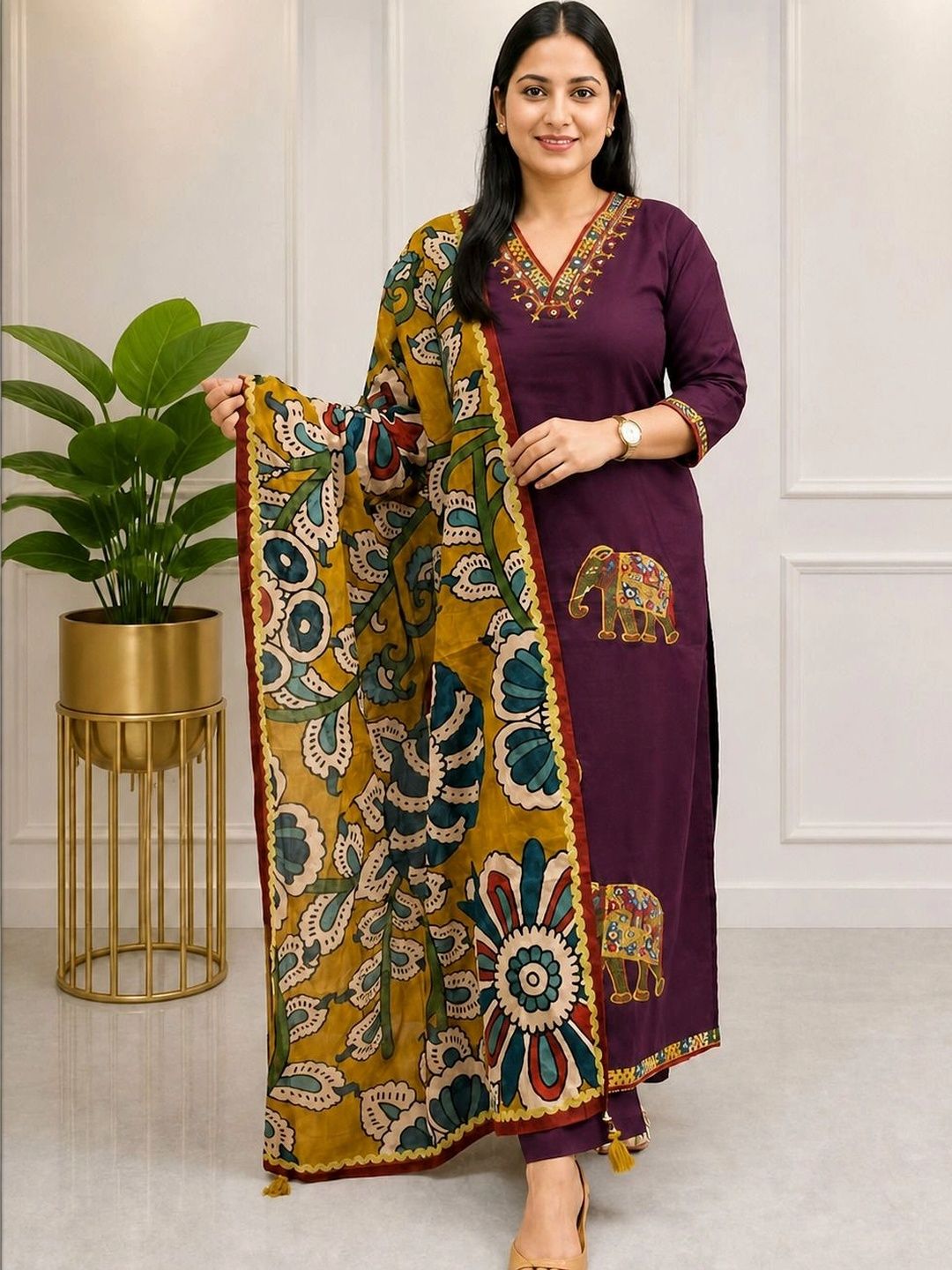 BAESD Women Ethnic Motifs Embroidered Regular Thread Work Kurta with Trousers & With Dupatta