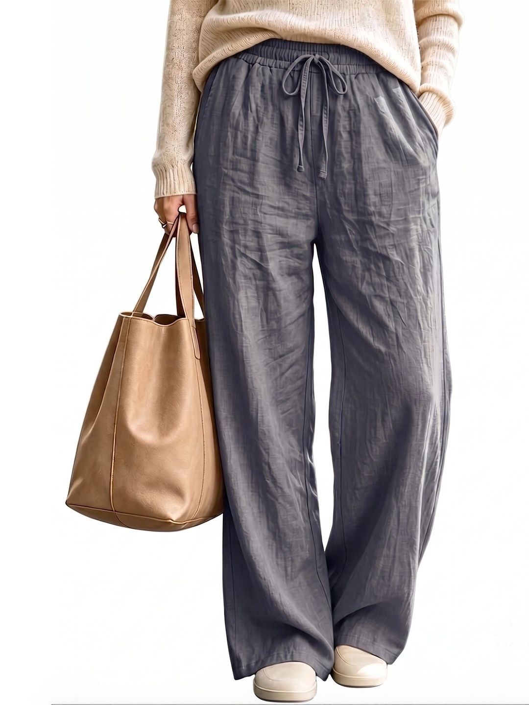 VOGAAN Women Relaxed High-Rise Easy Wash Trousers