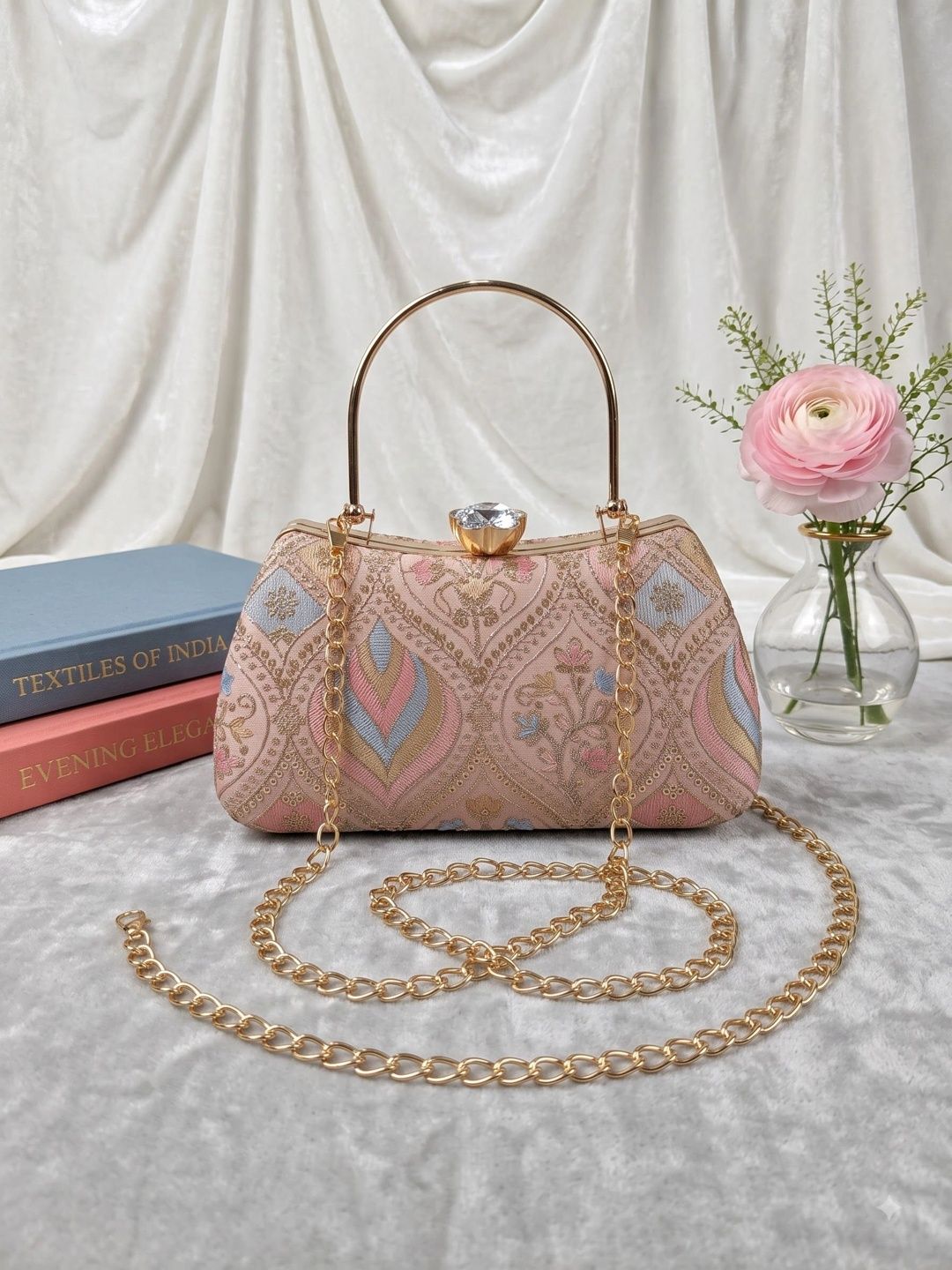MEYYAS Embroidered Embellished Box Clutch