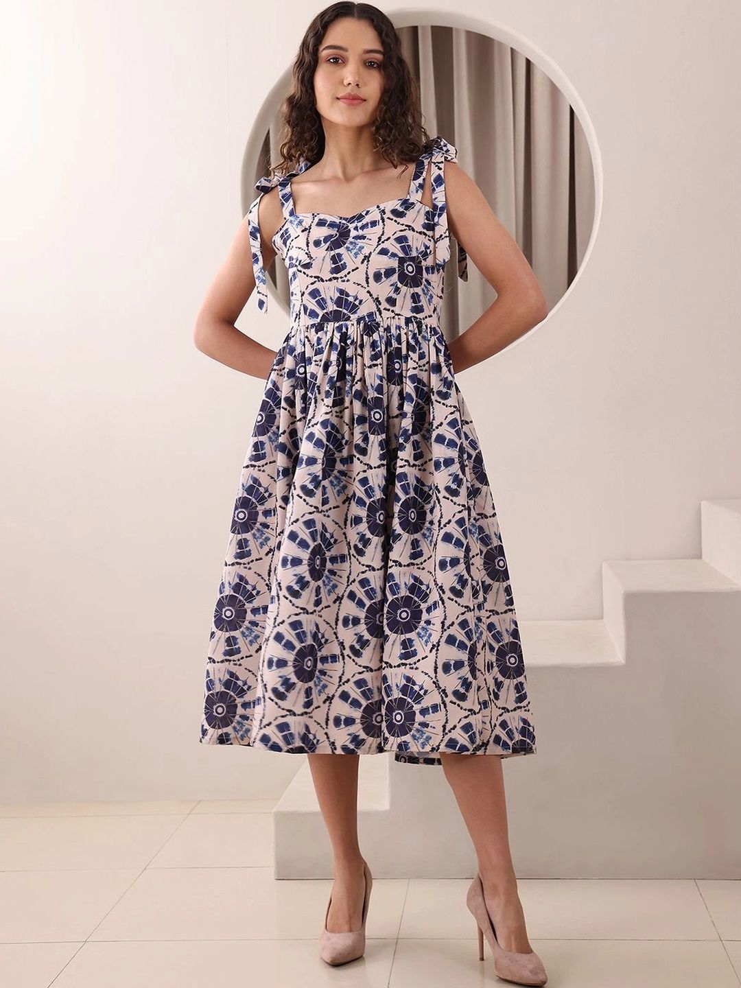 PURVAJA Women  Tie and Dye Print A-Line Midi Dress