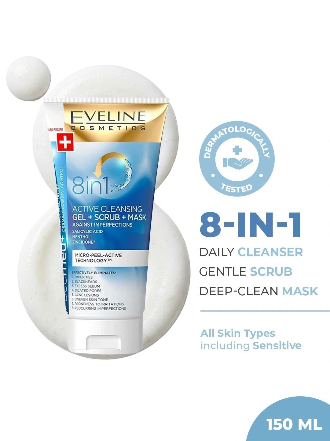 Eveline Cosmetics 8 In 1 Active Cleansing Gel Scrub & Mask - 150ml