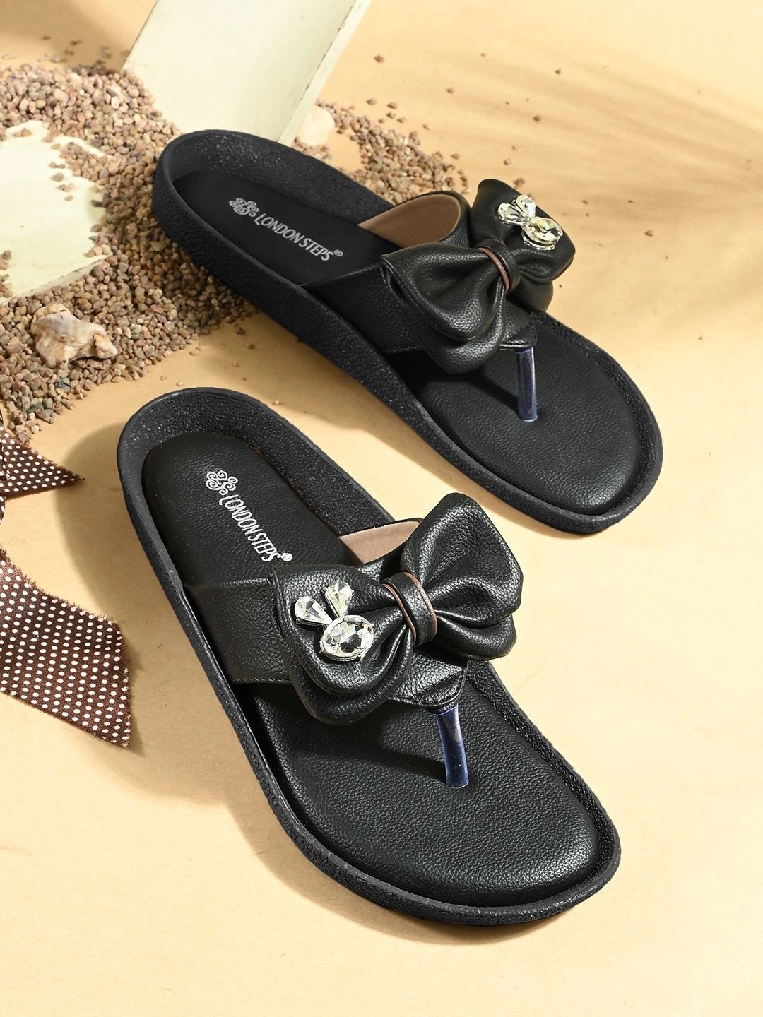 LONDON STEPS Women Open Toe Flats with Bows